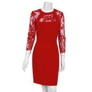 THE KOOPLES Red Lace Sleeve Sheath Dress NWT